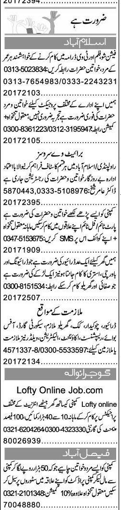 Misc. Jobs in Islamabad Express Classified