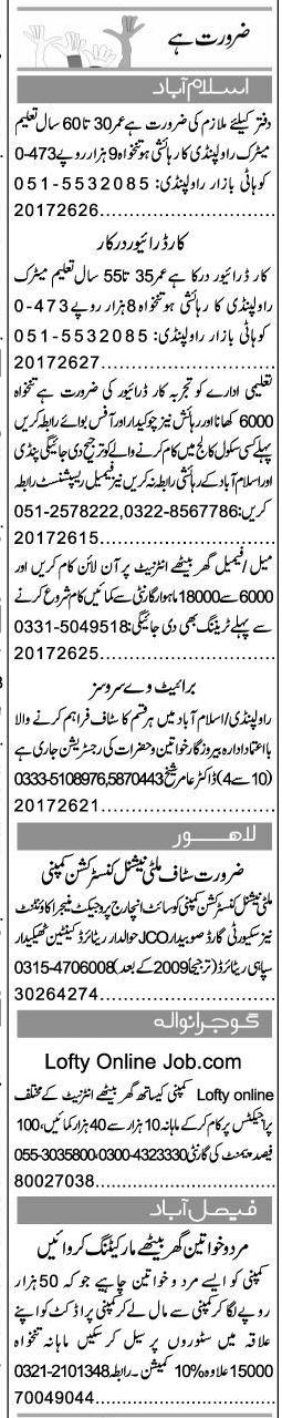 Misc. Jobs in Islamabad Express Classified