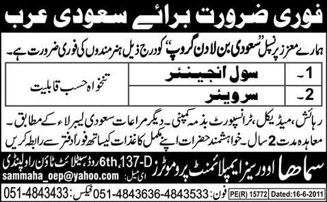 Civil Engineer and Surveyor Required for Saudi Arabia