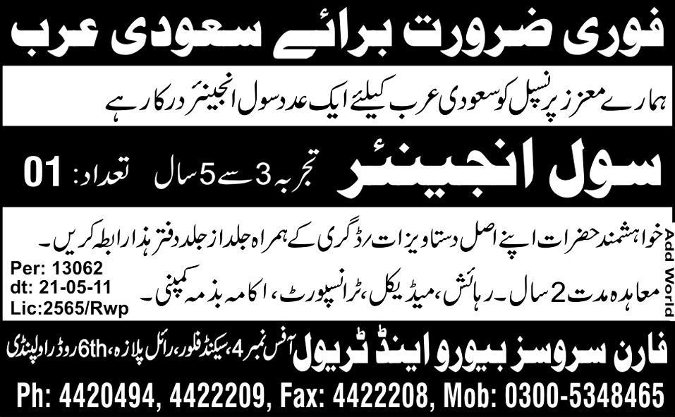 Civil Engineer Required in Saudi Arabia