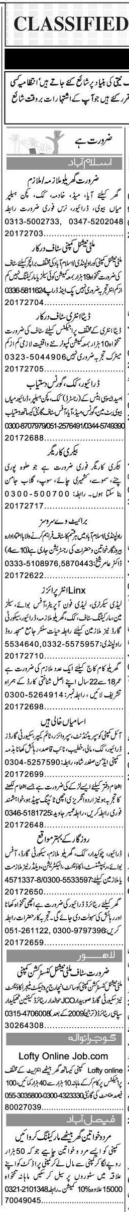 Misc. Jobs in Islamabad Express Classified