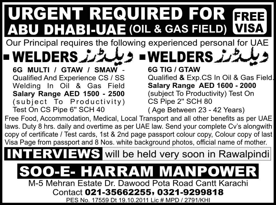 Welders Required for Abu Dhabi UAE