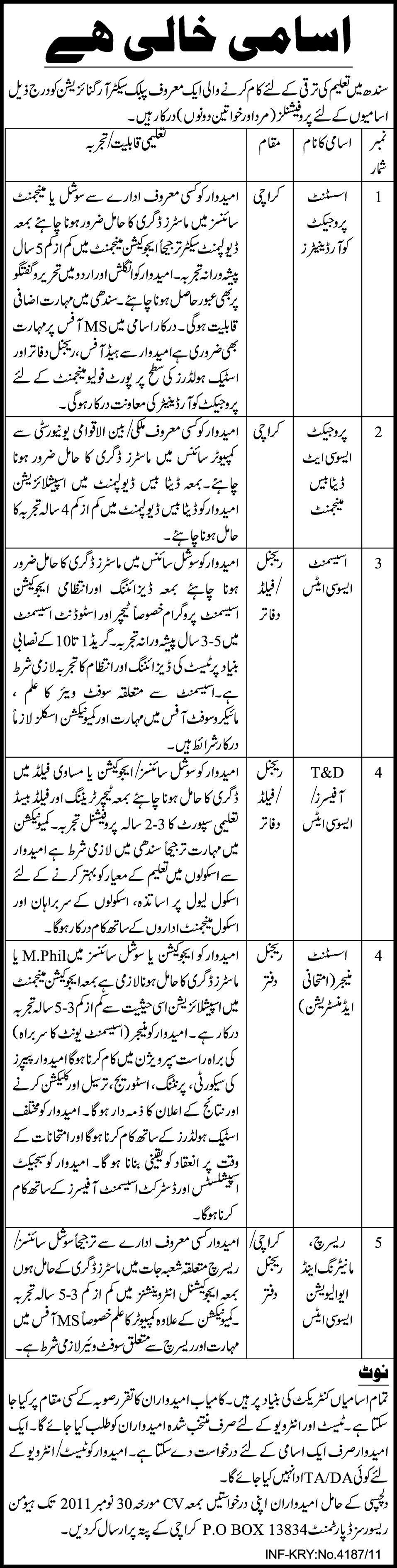 Public Sector Organization Sindh Jobs Opportunity