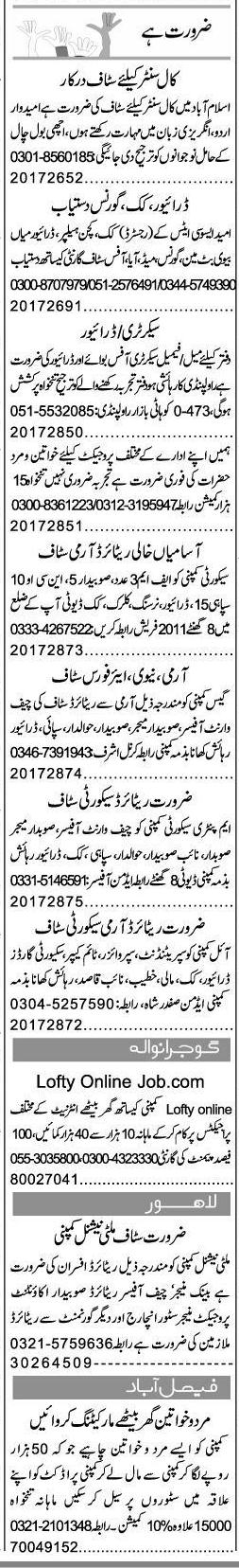 Misc. Jobs in Islamabad Express Classified