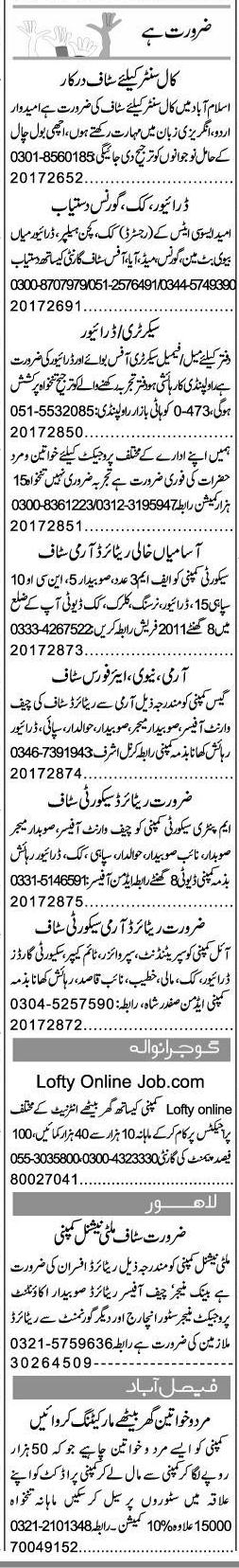 Misc. Jobs in Islamabad Express Classified