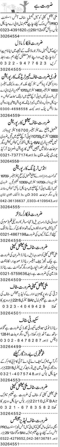 Misc. Jobs in Lahore Express Classified 1