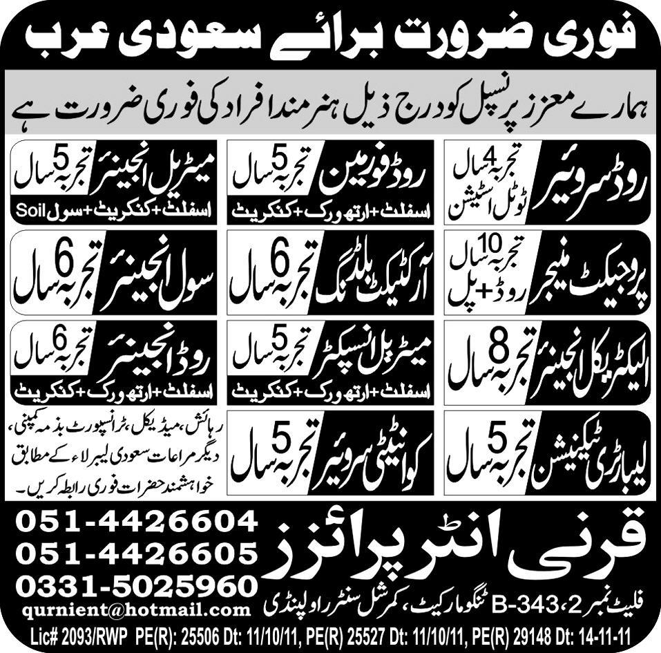 Engineers and Technicians Required for Saudi Arabia