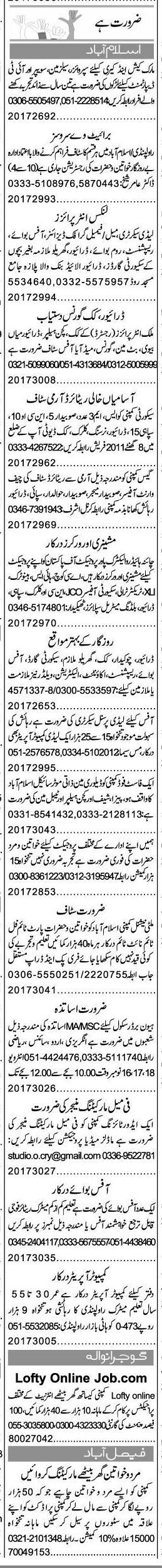 Misc. Jobs in Islamabad Express Classified