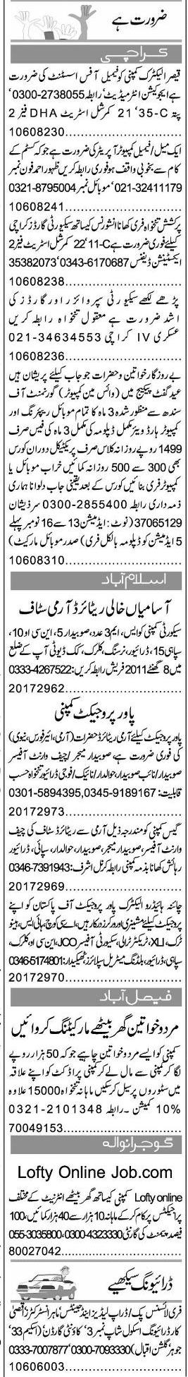 Misc. Jobs in Karachi Express Classified