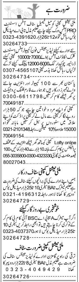 Misc. Jobs in Lahore Express Classified 2