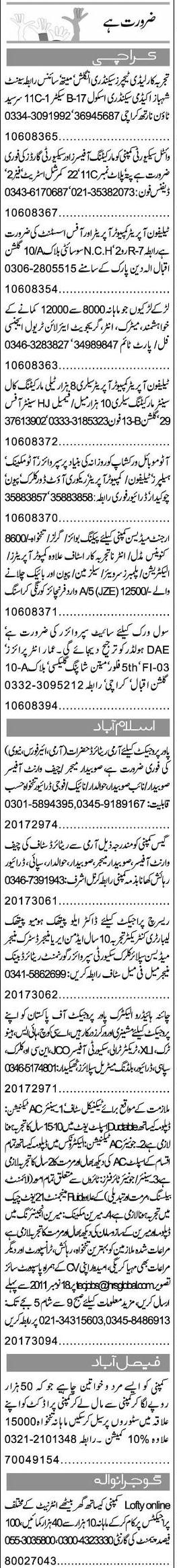 Misc. Jobs in Karachi Express Classified