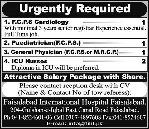 Faisalabad International Hospital Required Medical Staff
