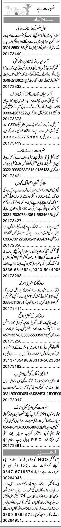 Misc. Jobs in Islamabad Express Classified