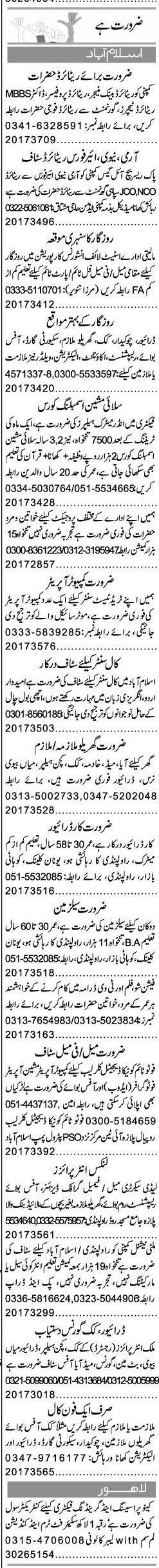 Misc. Jobs in Islamabad Express Classified