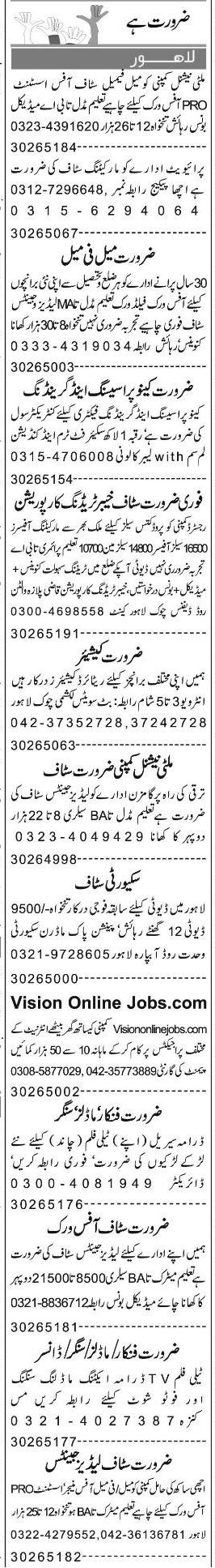 Misc. Jobs in Lahore Express Classified 1