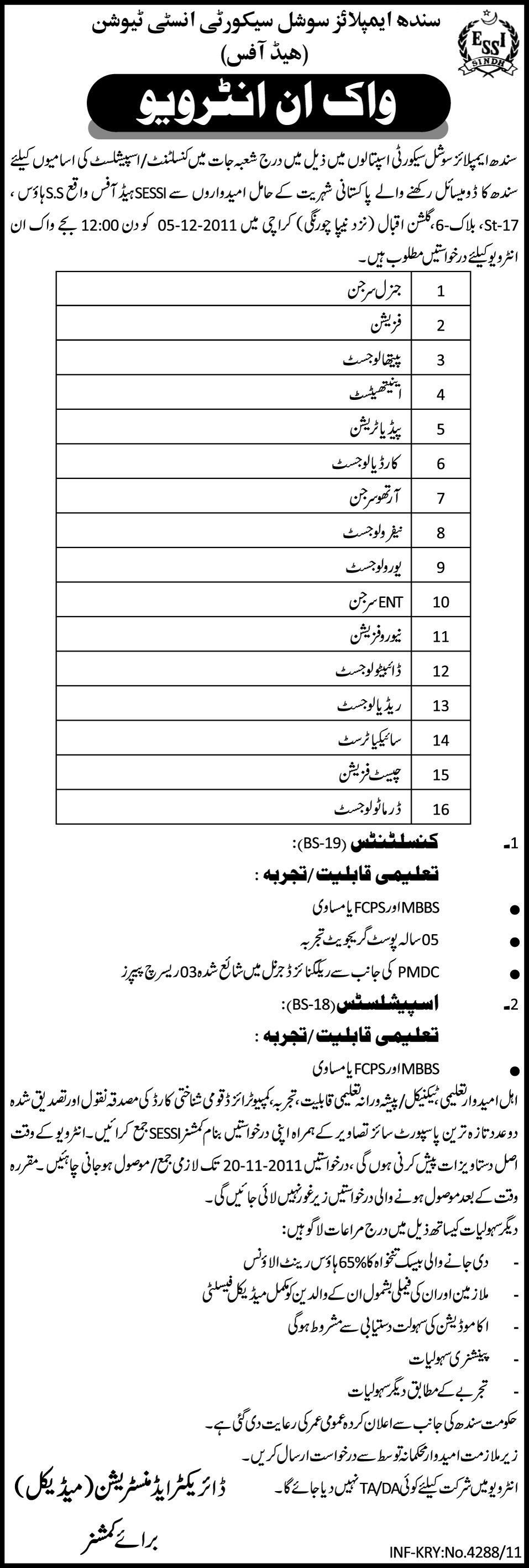 Sindh Employees Social Security Institution Jobs Opportunity