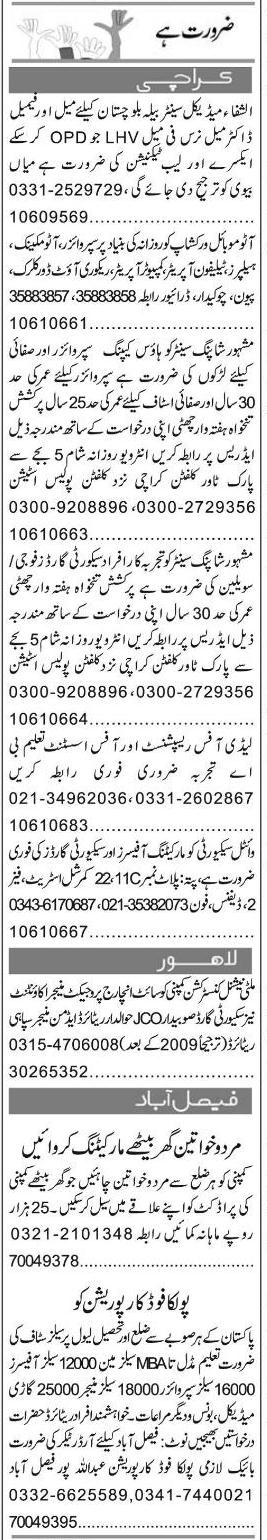 Misc. Jobs in Karachi Express Classified