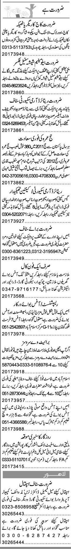 Misc. Jobs in Islamabad Express Classified