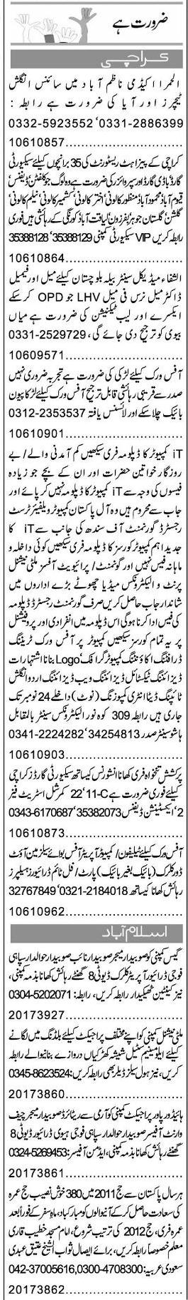 Misc. Jobs in Karachi Express Classified