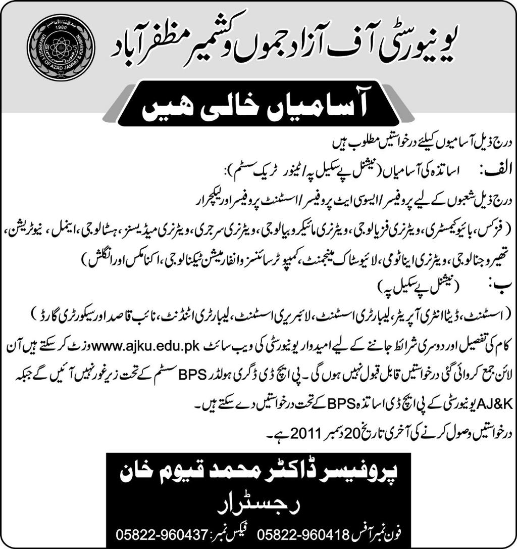 University of Azad Jammu and Kashmir Muzaffarabad Jobs Opportunity