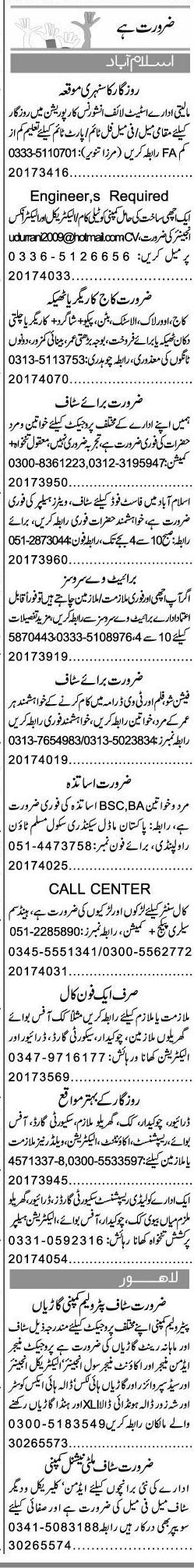 Misc. Jobs in Islamabad Express Classified