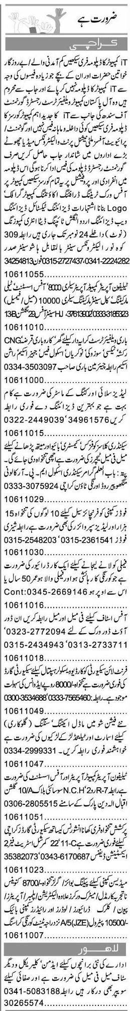 Misc. Jobs in Karachi Express Classified