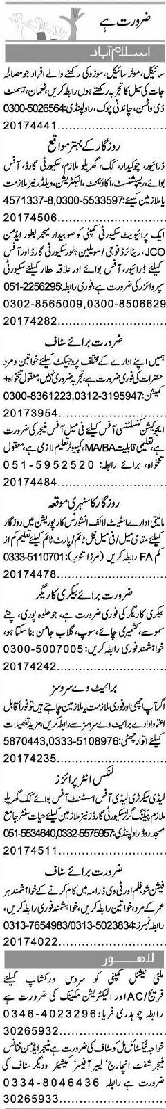 Misc. Jobs in Islamabad Express Classified