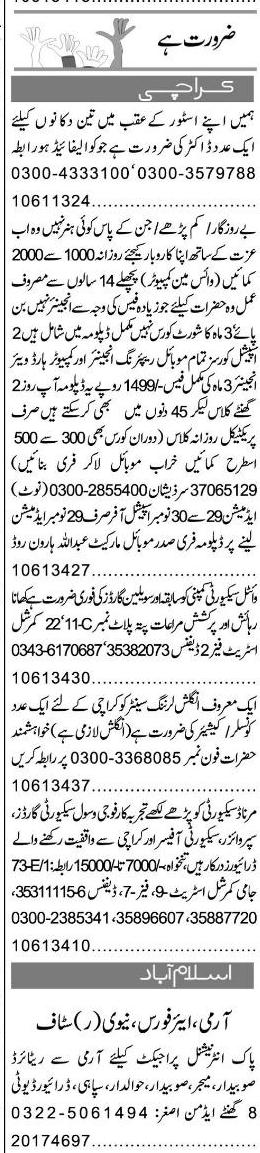 Misc. Jobs in Karachi Express Classified