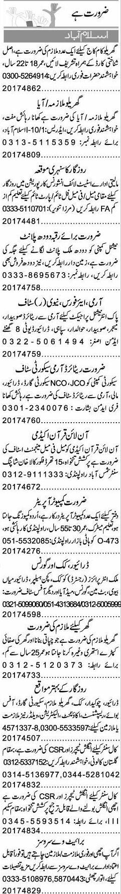 Misc. Jobs in Islamabad Express Classified