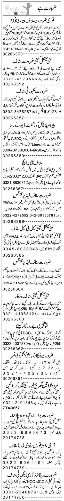 Misc. Jobs in Lahore Express Classified 2