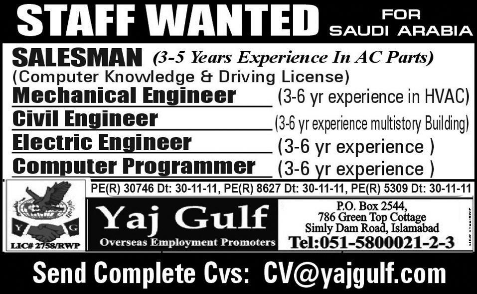 Yaj Gulf Required Staff for Saudi Arabia