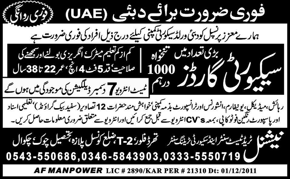 Security Guards Required for Dubai UAE