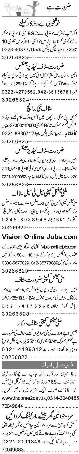 Misc. Jobs in Lahore Express Classified 2