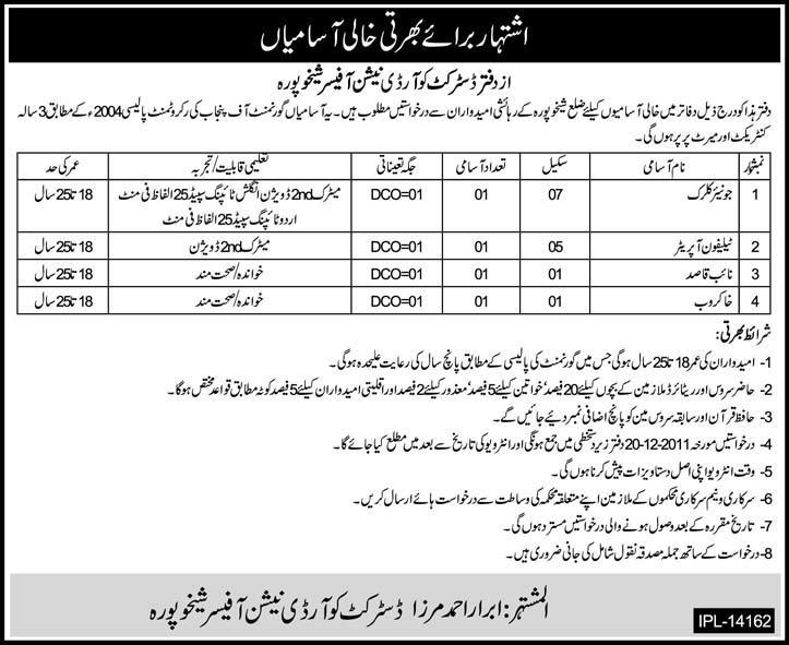 Office of the DCO Sheikhupura Required Staff