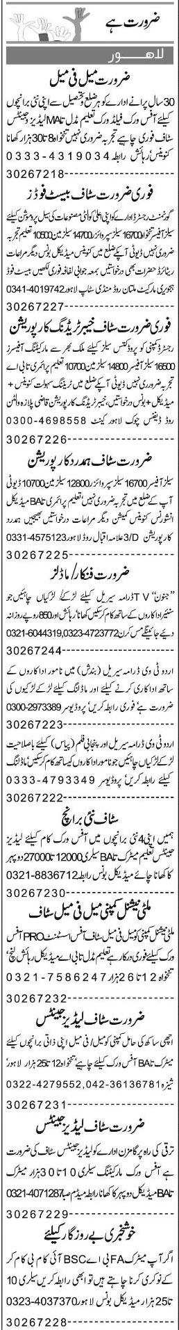 Misc. Jobs in Lahore Express Classified 1