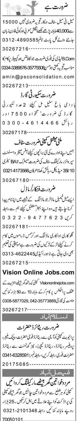 Misc. Jobs in Lahore Express Classified 2