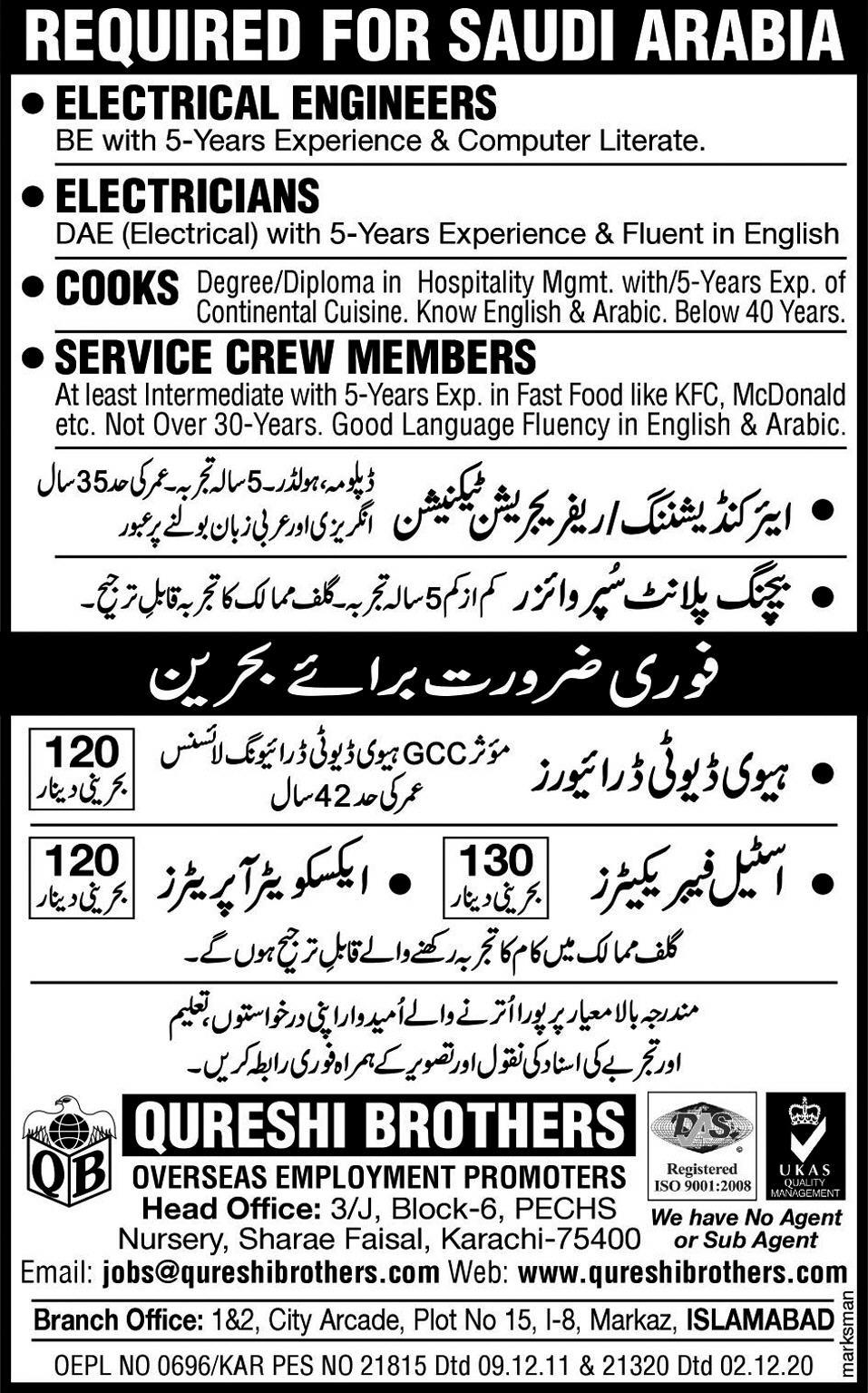 Staff Required For Saudi Arabia