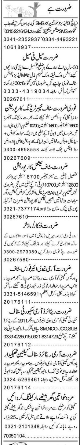 Misc. Jobs in Lahore Express Classified 2