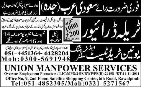 Traila Driver Required for Jeddah, Saudi Arabia