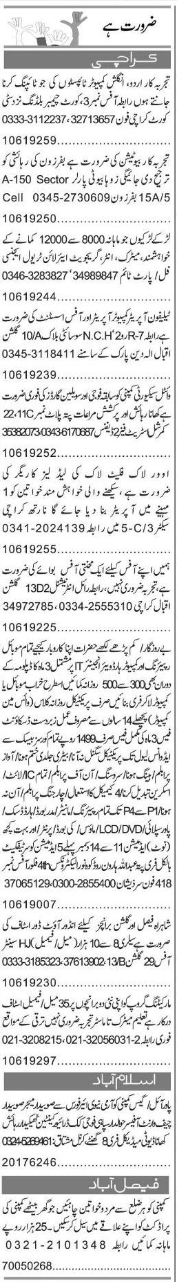 Misc. Jobs in Karachi Express Classified