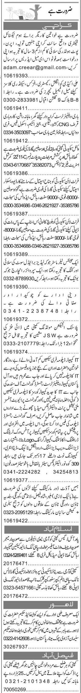 Misc. Jobs in Karachi Express Classified