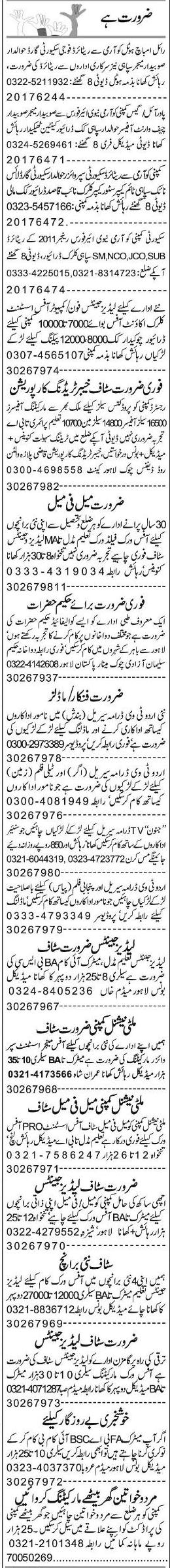 Misc. Jobs in Lahore Express Classified