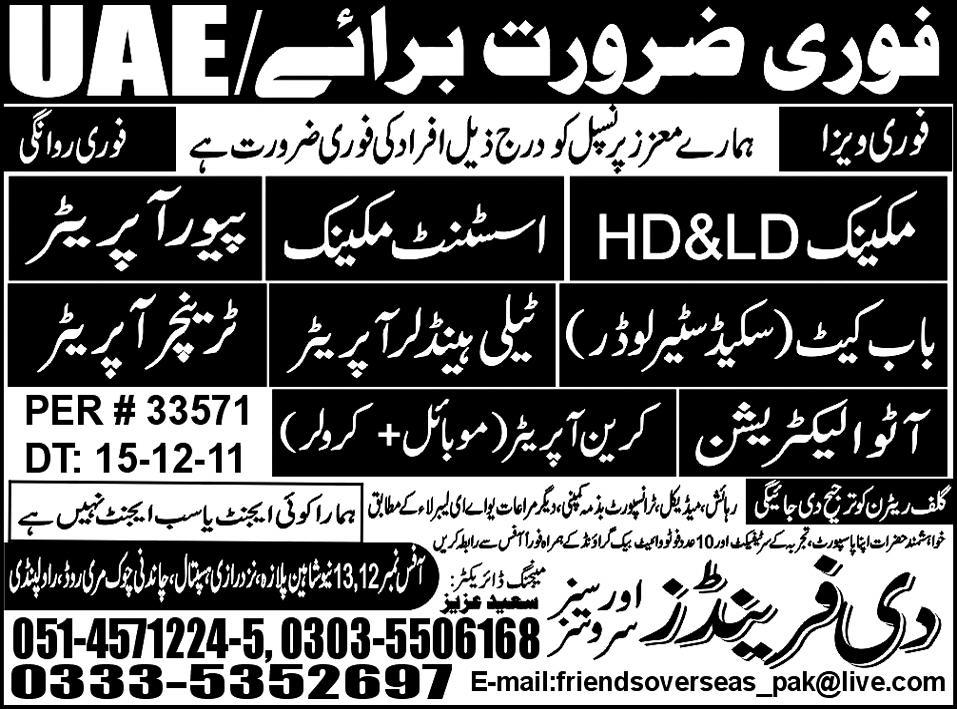 Mechanics and Technicians Required for UAE