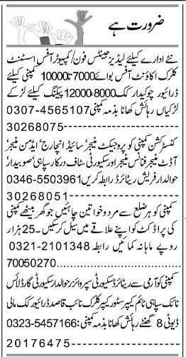 Misc. Jobs in Lahore Express Classified 2