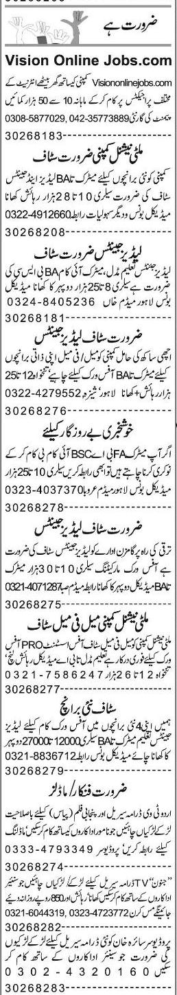 Misc. Jobs in Lahore Express Classified 1