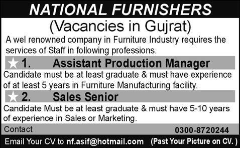 National Furnishers Gujrat Required Staff