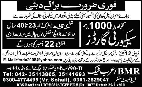 Security Guards Required for Dubai