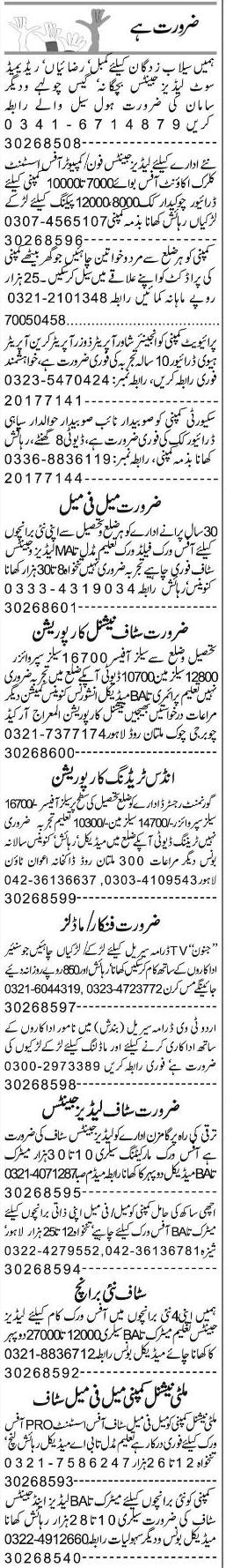 Misc. Jobs in Lahore Express Classified