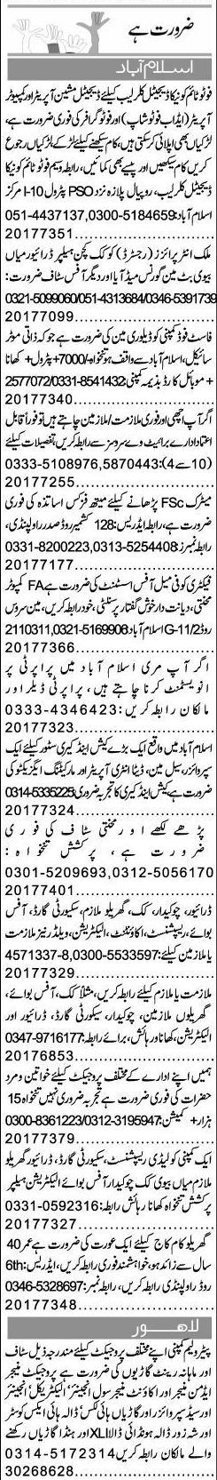 Misc. Jobs in Islamabad Express Classified
