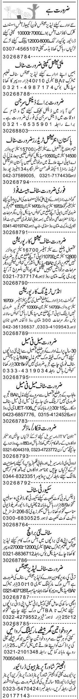 Misc. Jobs in Lahore Express Classified 1